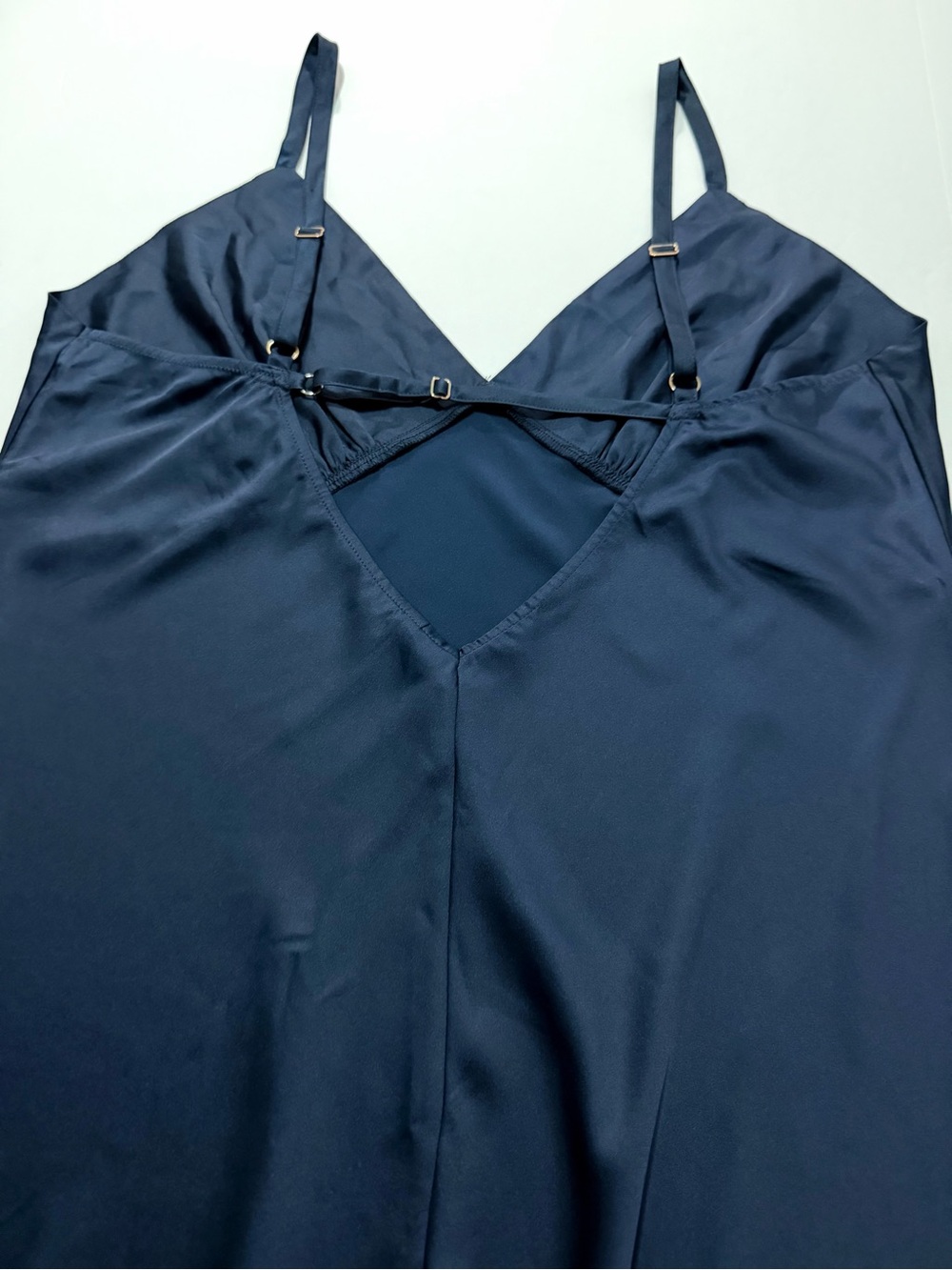 SOMA Navy Blue Stretch Luster Knit Night Gown Size XL Satin Spaghetti Straps - Picture 7 of 14